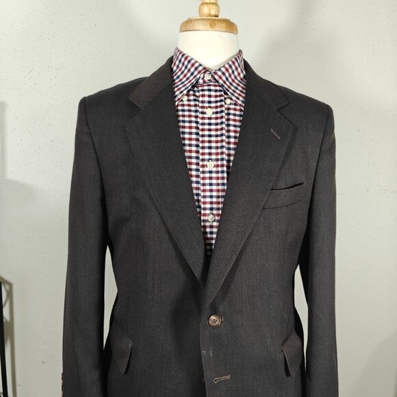 English Manor Mens Sport Coat Blazer Two Button Brown Herringbone Wool Blend 42R - Picture 2 of 16